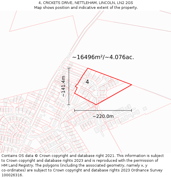 4, CRICKETS DRIVE, NETTLEHAM, LINCOLN, LN2 2GS: Plot and title map