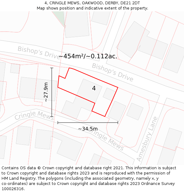 4, CRINGLE MEWS, OAKWOOD, DERBY, DE21 2DT: Plot and title map