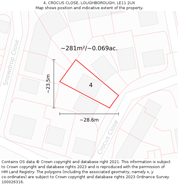 4, CROCUS CLOSE, LOUGHBOROUGH, LE11 2UX: Plot and title map