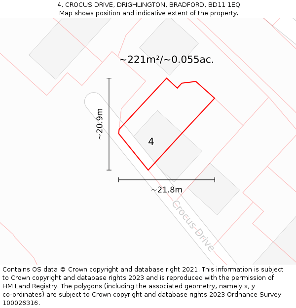 4, CROCUS DRIVE, DRIGHLINGTON, BRADFORD, BD11 1EQ: Plot and title map