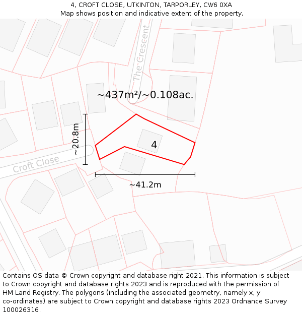 4, CROFT CLOSE, UTKINTON, TARPORLEY, CW6 0XA: Plot and title map