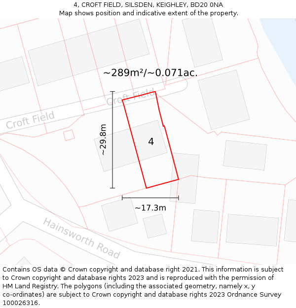 4, CROFT FIELD, SILSDEN, KEIGHLEY, BD20 0NA: Plot and title map