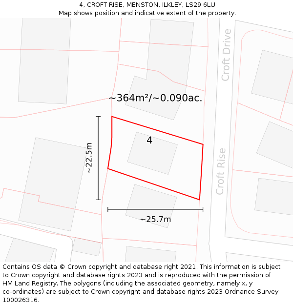 4, CROFT RISE, MENSTON, ILKLEY, LS29 6LU: Plot and title map