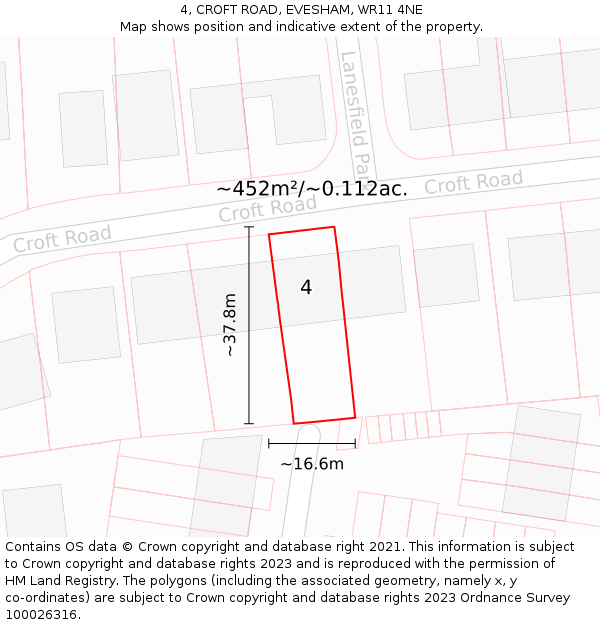 4, CROFT ROAD, EVESHAM, WR11 4NE: Plot and title map
