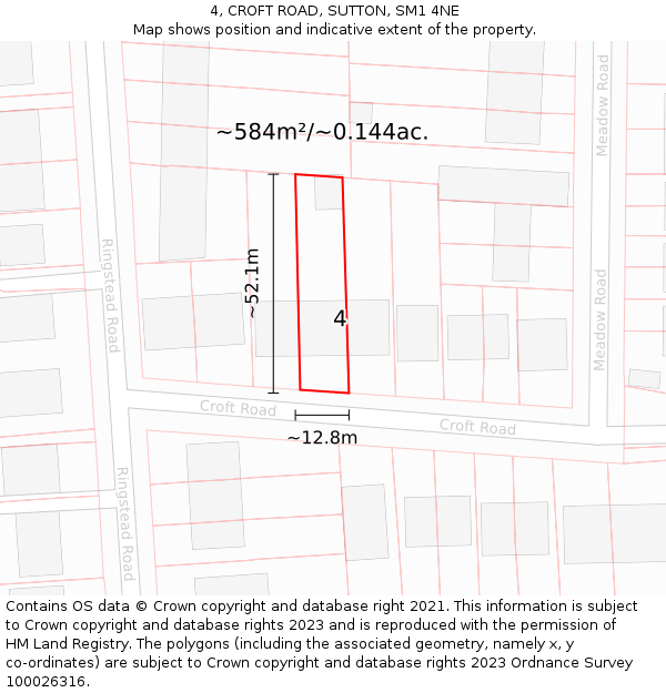4, CROFT ROAD, SUTTON, SM1 4NE: Plot and title map