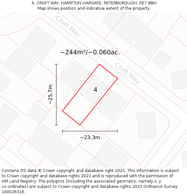 4, CROFT WAY, HAMPTON HARGATE, PETERBOROUGH, PE7 8BH: Plot and title map