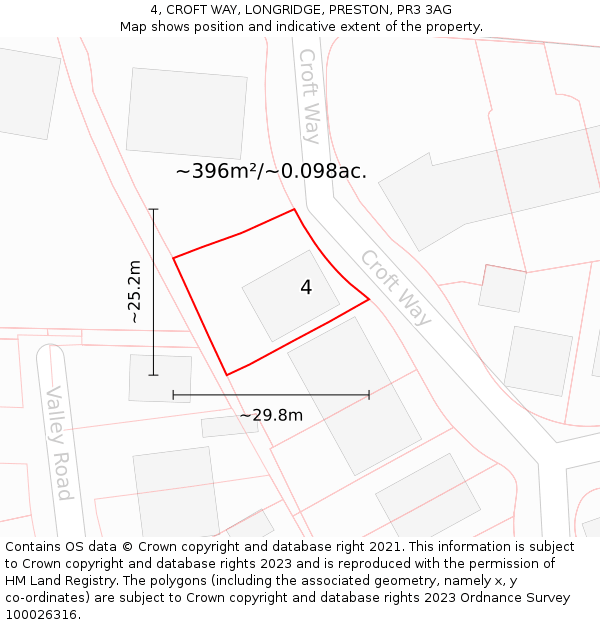 4, CROFT WAY, LONGRIDGE, PRESTON, PR3 3AG: Plot and title map