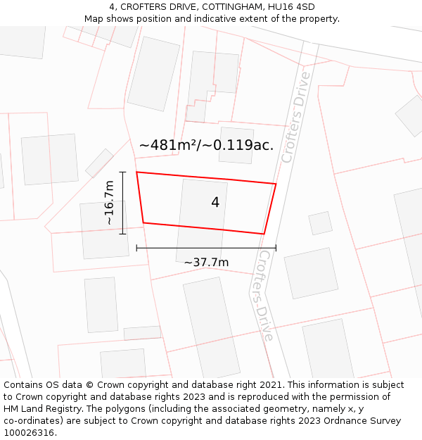4, CROFTERS DRIVE, COTTINGHAM, HU16 4SD: Plot and title map