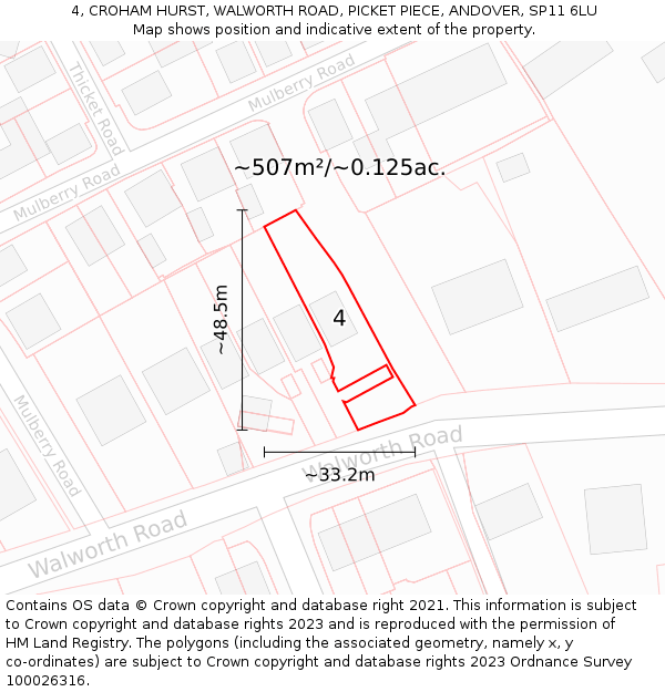4, CROHAM HURST, WALWORTH ROAD, PICKET PIECE, ANDOVER, SP11 6LU: Plot and title map