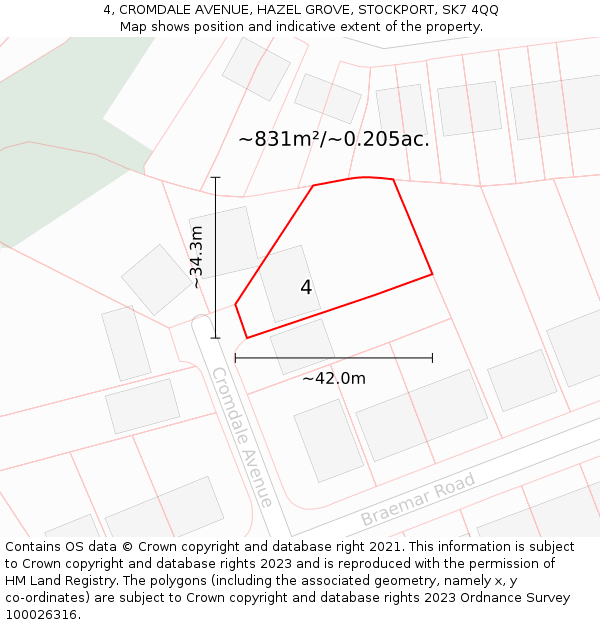 4, CROMDALE AVENUE, HAZEL GROVE, STOCKPORT, SK7 4QQ: Plot and title map