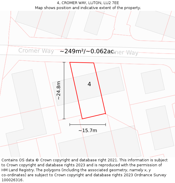 4, CROMER WAY, LUTON, LU2 7EE: Plot and title map
