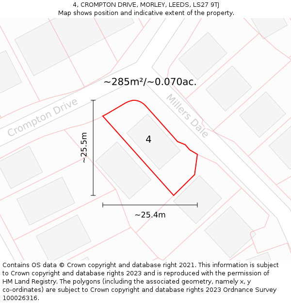 4, CROMPTON DRIVE, MORLEY, LEEDS, LS27 9TJ: Plot and title map