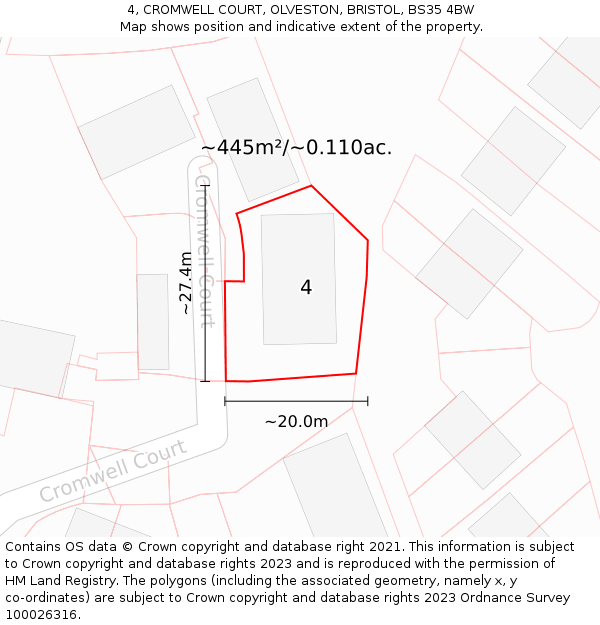 4, CROMWELL COURT, OLVESTON, BRISTOL, BS35 4BW: Plot and title map