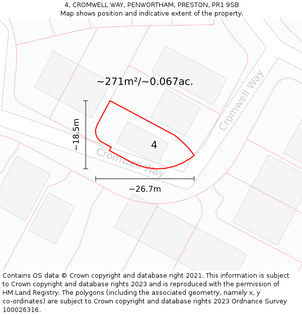 4, CROMWELL WAY, PENWORTHAM, PRESTON, PR1 9SB: Plot and title map