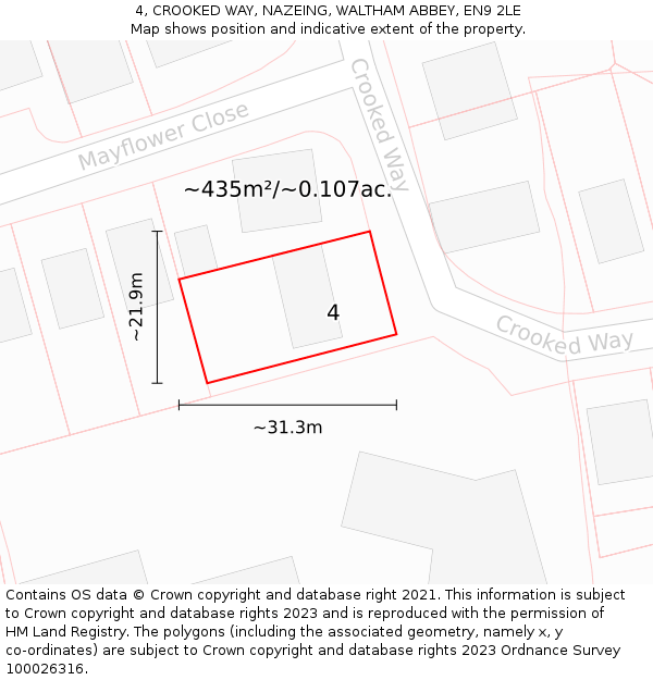 4, CROOKED WAY, NAZEING, WALTHAM ABBEY, EN9 2LE: Plot and title map