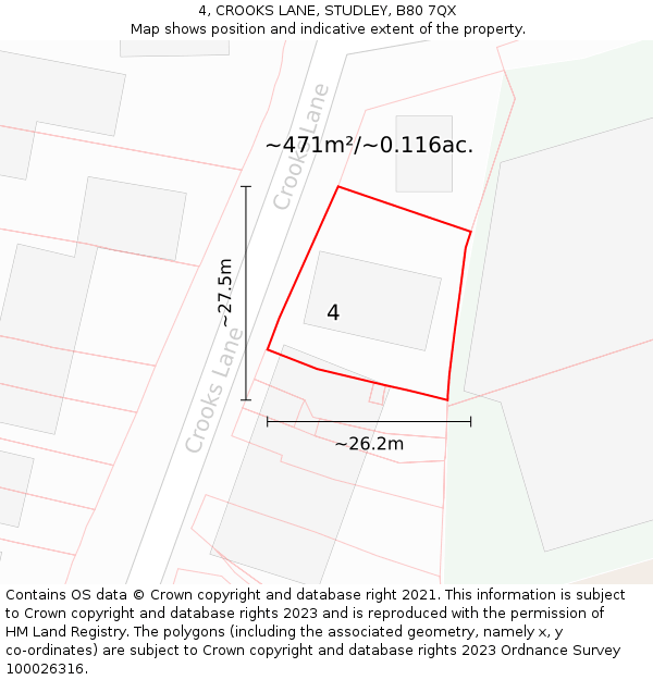 4, CROOKS LANE, STUDLEY, B80 7QX: Plot and title map