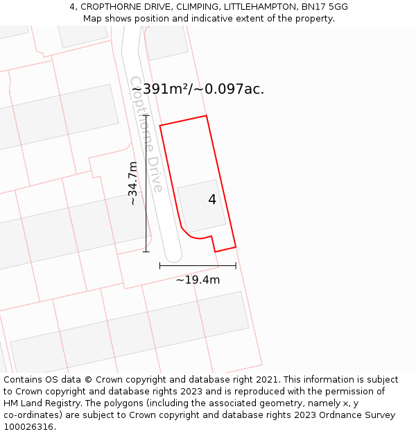 4, CROPTHORNE DRIVE, CLIMPING, LITTLEHAMPTON, BN17 5GG: Plot and title map