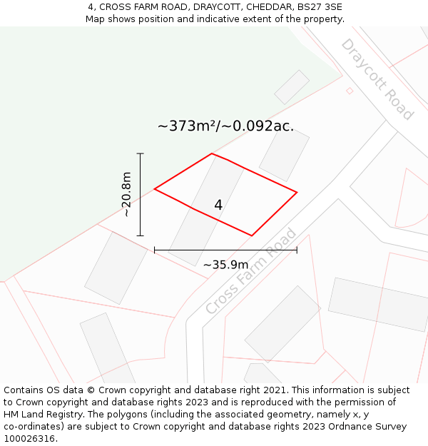 4, CROSS FARM ROAD, DRAYCOTT, CHEDDAR, BS27 3SE: Plot and title map