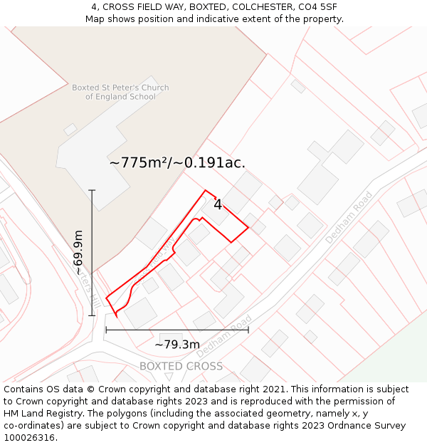 4, CROSS FIELD WAY, BOXTED, COLCHESTER, CO4 5SF: Plot and title map