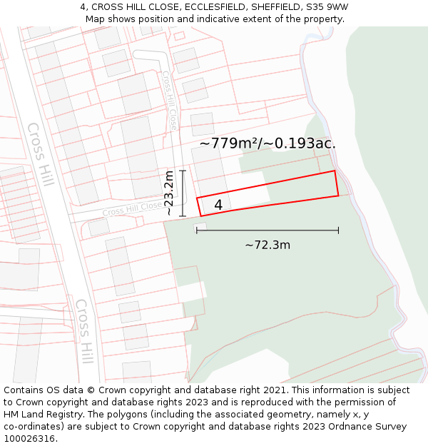 4, CROSS HILL CLOSE, ECCLESFIELD, SHEFFIELD, S35 9WW: Plot and title map