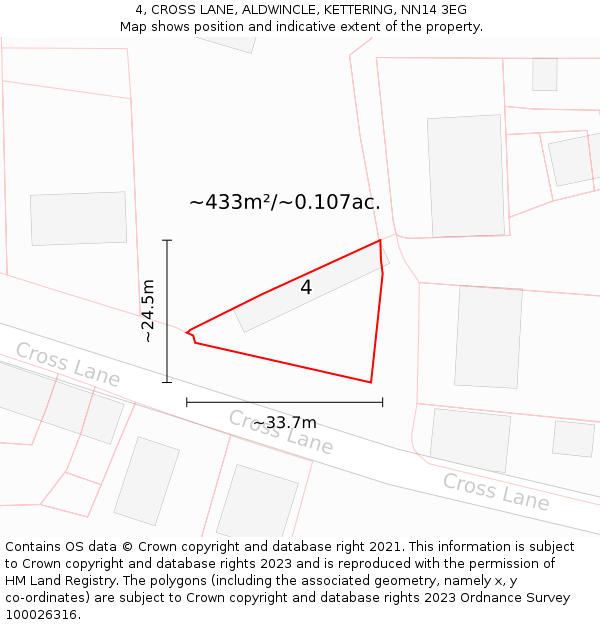 4, CROSS LANE, ALDWINCLE, KETTERING, NN14 3EG: Plot and title map