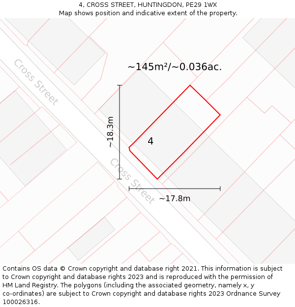 4, CROSS STREET, HUNTINGDON, PE29 1WX: Plot and title map