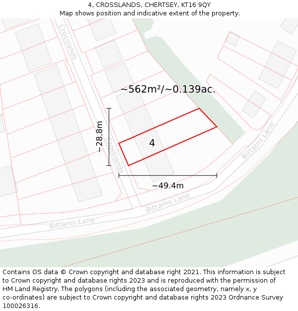 4, CROSSLANDS, CHERTSEY, KT16 9QY: Plot and title map