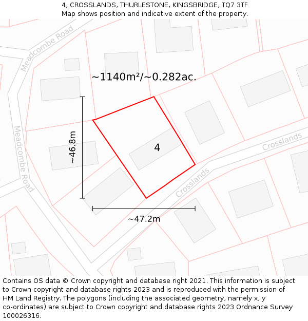 4, CROSSLANDS, THURLESTONE, KINGSBRIDGE, TQ7 3TF: Plot and title map