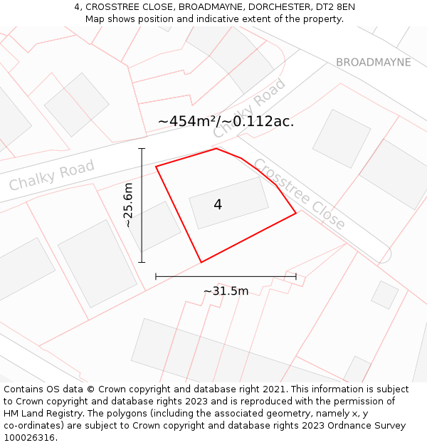 4, CROSSTREE CLOSE, BROADMAYNE, DORCHESTER, DT2 8EN: Plot and title map