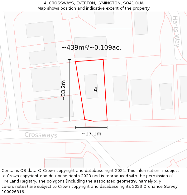 4, CROSSWAYS, EVERTON, LYMINGTON, SO41 0UA: Plot and title map