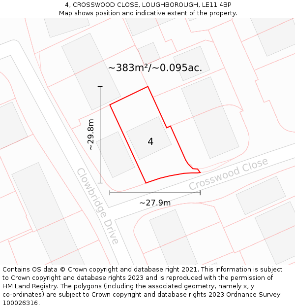 4, CROSSWOOD CLOSE, LOUGHBOROUGH, LE11 4BP: Plot and title map