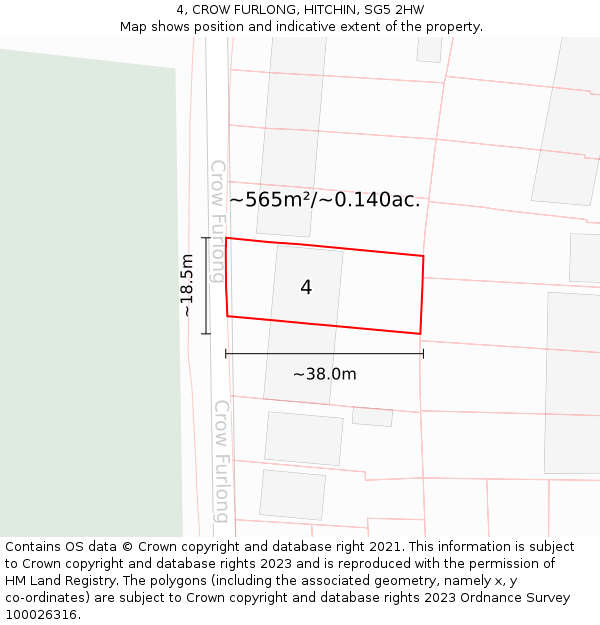 4, CROW FURLONG, HITCHIN, SG5 2HW: Plot and title map