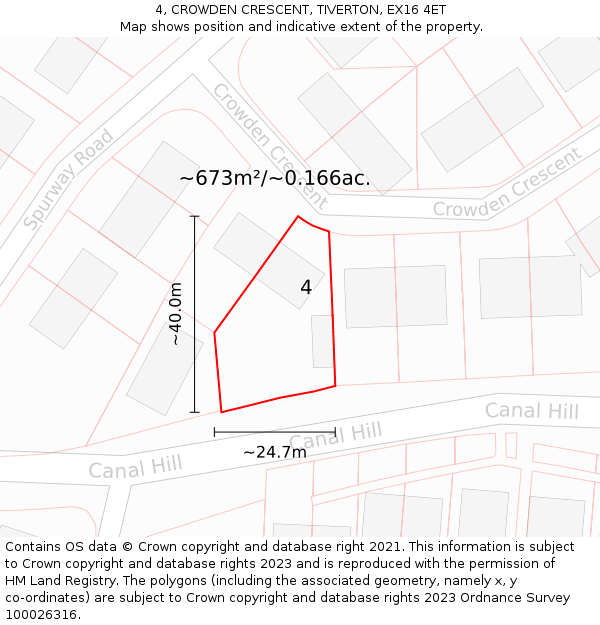 4, CROWDEN CRESCENT, TIVERTON, EX16 4ET: Plot and title map