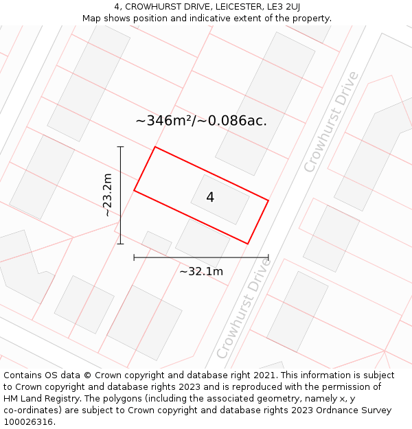 4, CROWHURST DRIVE, LEICESTER, LE3 2UJ: Plot and title map