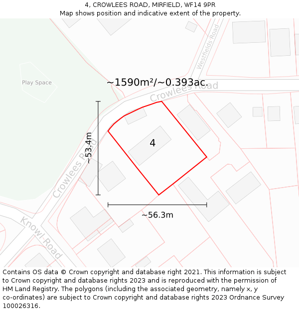 4, CROWLEES ROAD, MIRFIELD, WF14 9PR: Plot and title map