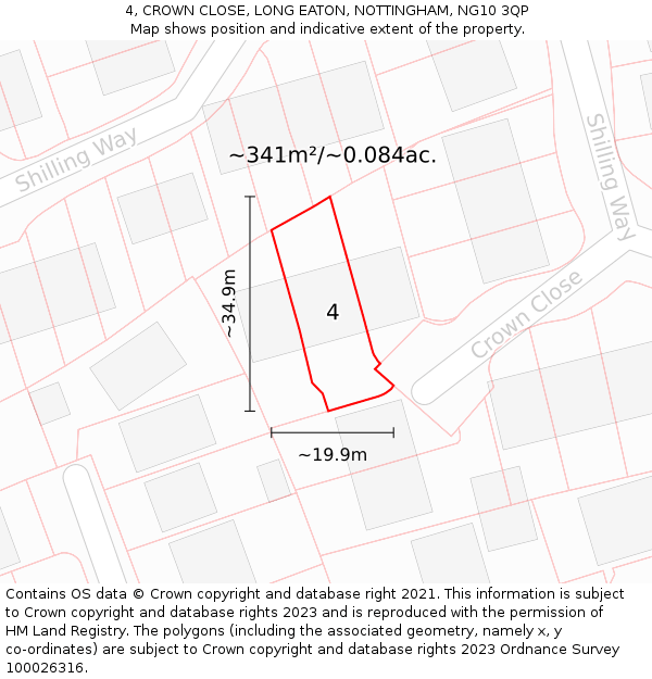 4, CROWN CLOSE, LONG EATON, NOTTINGHAM, NG10 3QP: Plot and title map