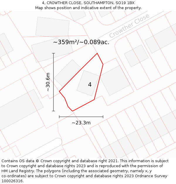 4, CROWTHER CLOSE, SOUTHAMPTON, SO19 1BX: Plot and title map