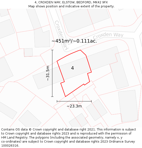 4, CROXDEN WAY, ELSTOW, BEDFORD, MK42 9FX: Plot and title map