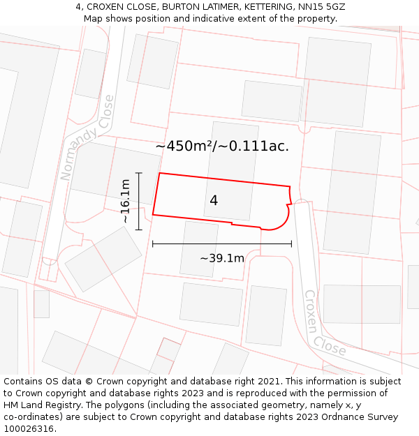 4, CROXEN CLOSE, BURTON LATIMER, KETTERING, NN15 5GZ: Plot and title map