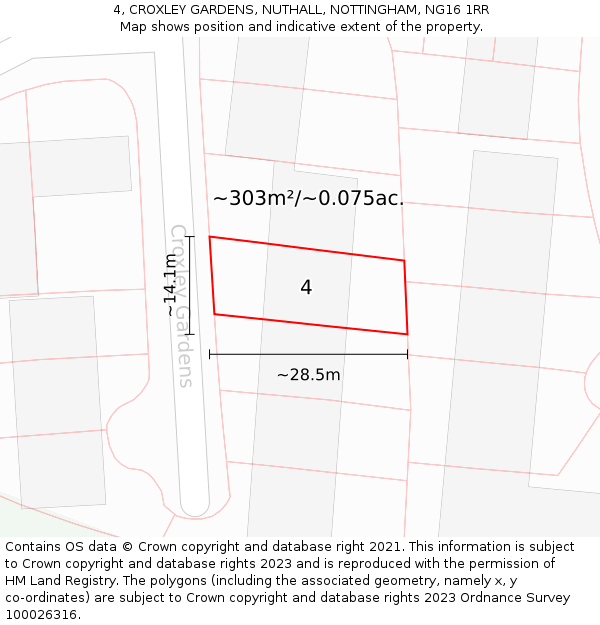 4, CROXLEY GARDENS, NUTHALL, NOTTINGHAM, NG16 1RR: Plot and title map