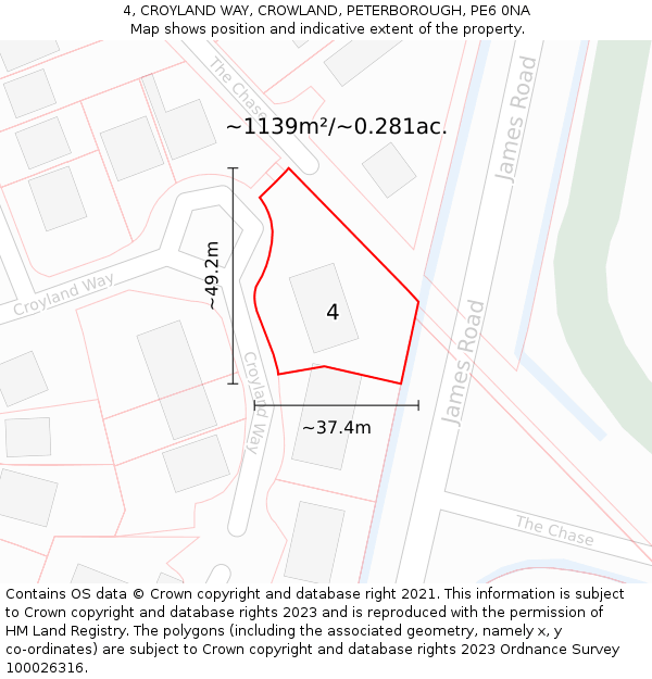 4, CROYLAND WAY, CROWLAND, PETERBOROUGH, PE6 0NA: Plot and title map