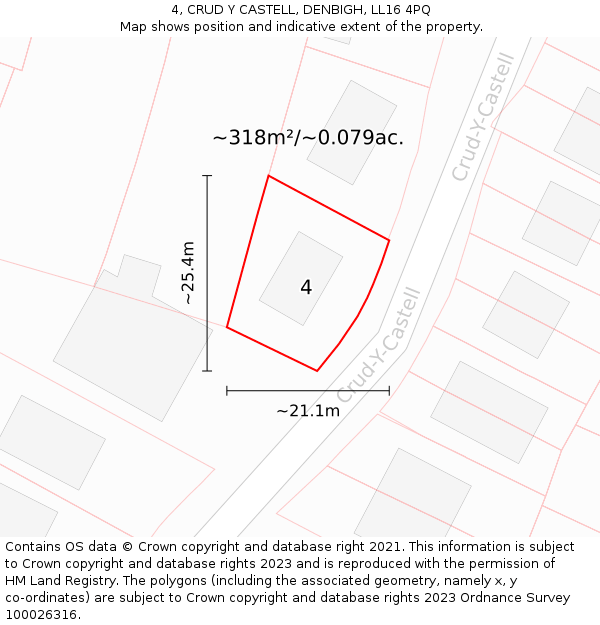 4, CRUD Y CASTELL, DENBIGH, LL16 4PQ: Plot and title map