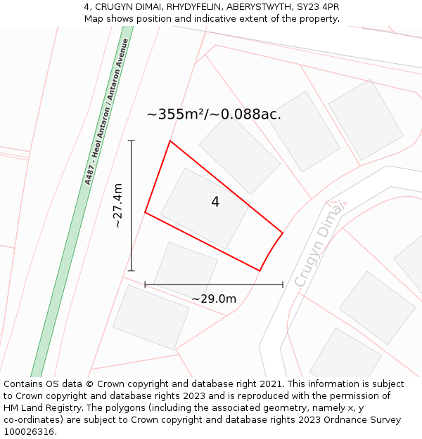 4, CRUGYN DIMAI, RHYDYFELIN, ABERYSTWYTH, SY23 4PR: Plot and title map