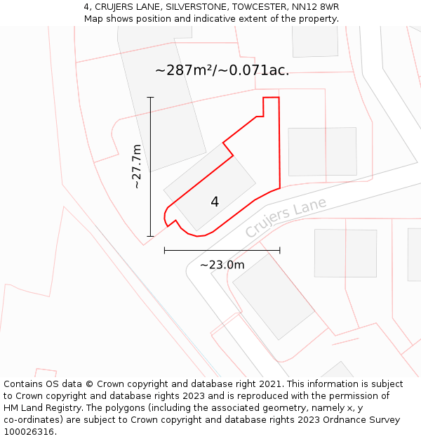 4, CRUJERS LANE, SILVERSTONE, TOWCESTER, NN12 8WR: Plot and title map