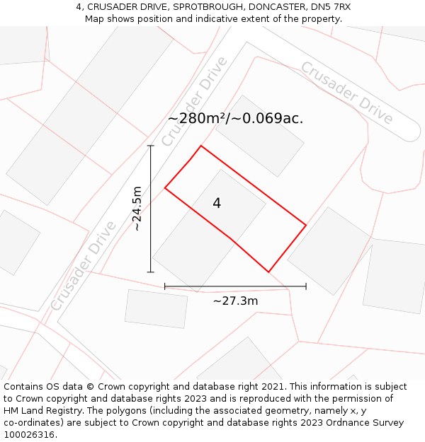 4, CRUSADER DRIVE, SPROTBROUGH, DONCASTER, DN5 7RX: Plot and title map