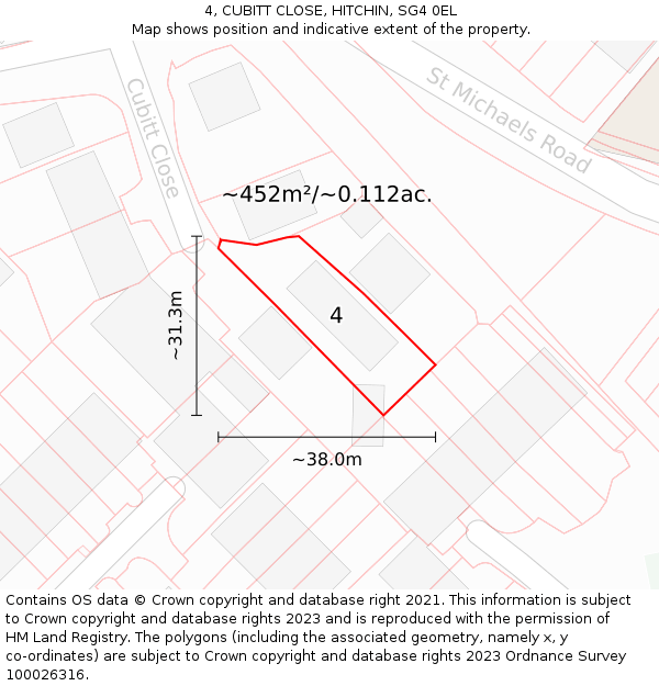 4, CUBITT CLOSE, HITCHIN, SG4 0EL: Plot and title map
