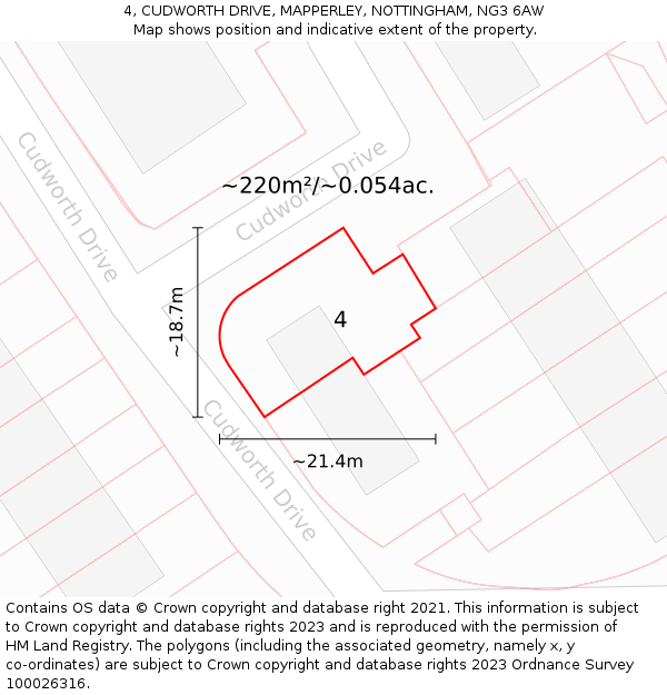 4, CUDWORTH DRIVE, MAPPERLEY, NOTTINGHAM, NG3 6AW: Plot and title map