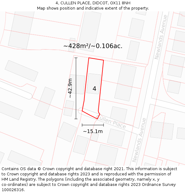 4, CULLEN PLACE, DIDCOT, OX11 8NH: Plot and title map