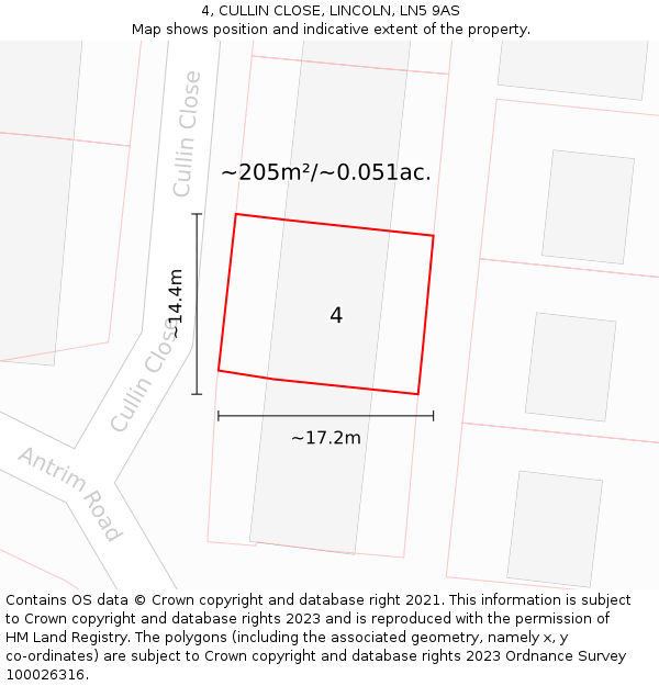 4, CULLIN CLOSE, LINCOLN, LN5 9AS: Plot and title map