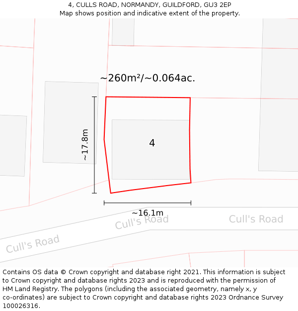 4, CULLS ROAD, NORMANDY, GUILDFORD, GU3 2EP: Plot and title map